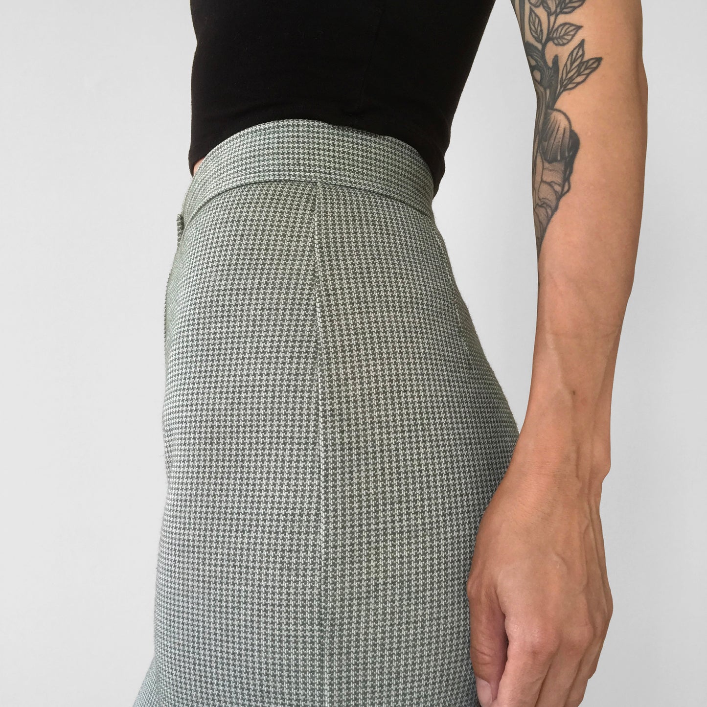 1970s Sage High-Waisted Wool-Blend Houndstooth Pants