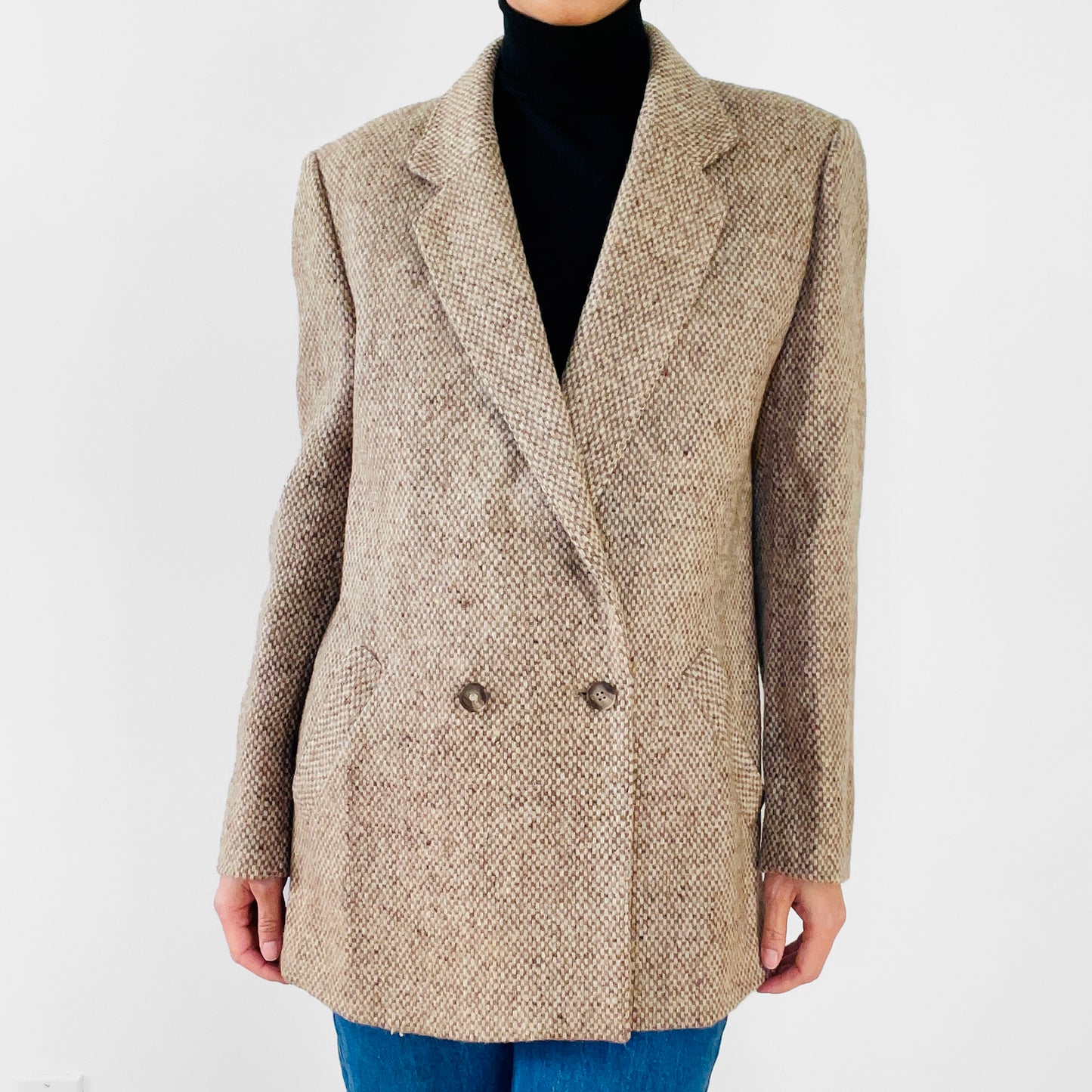 1970s Beige Wool Twill Double-Breasted Blazer Jacket