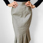1990s Beige Grey Linen Pleated Hem Midi-Length Skirt - Waist 27