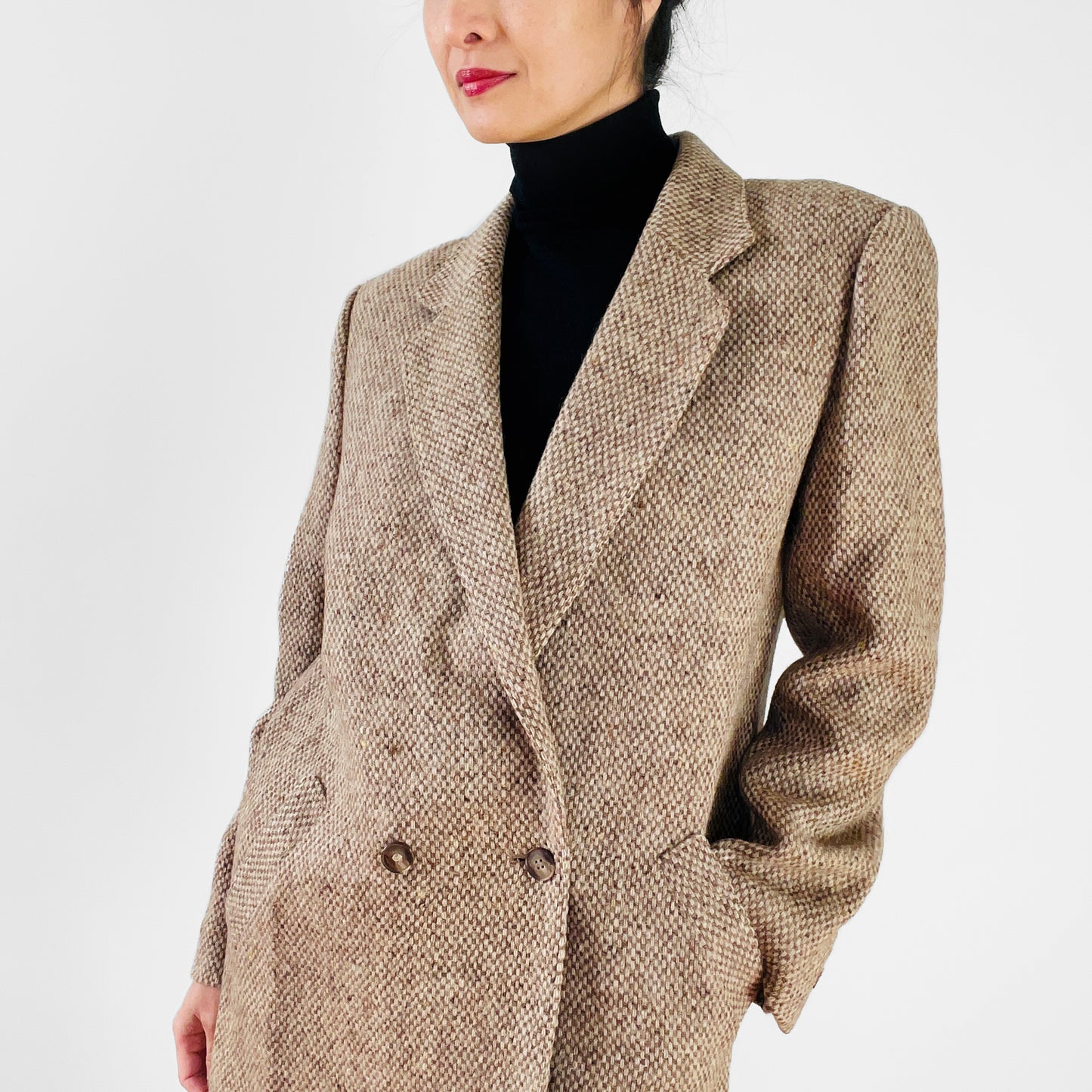 1970s Beige Wool Twill Double-Breasted Blazer Jacket