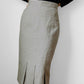 1990s Beige Grey Linen Pleated Hem Midi-Length Skirt - Waist 27