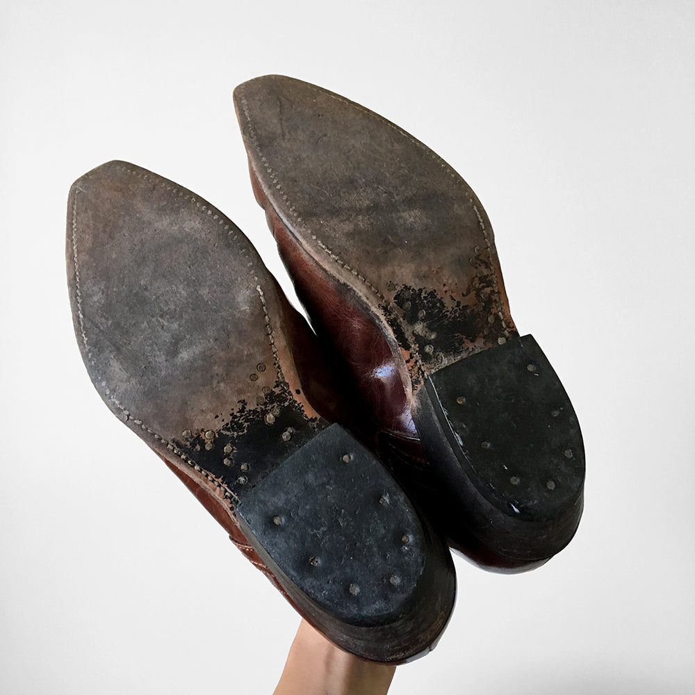 1990s Made in Canada Brown Leather South Western Ankle Booties