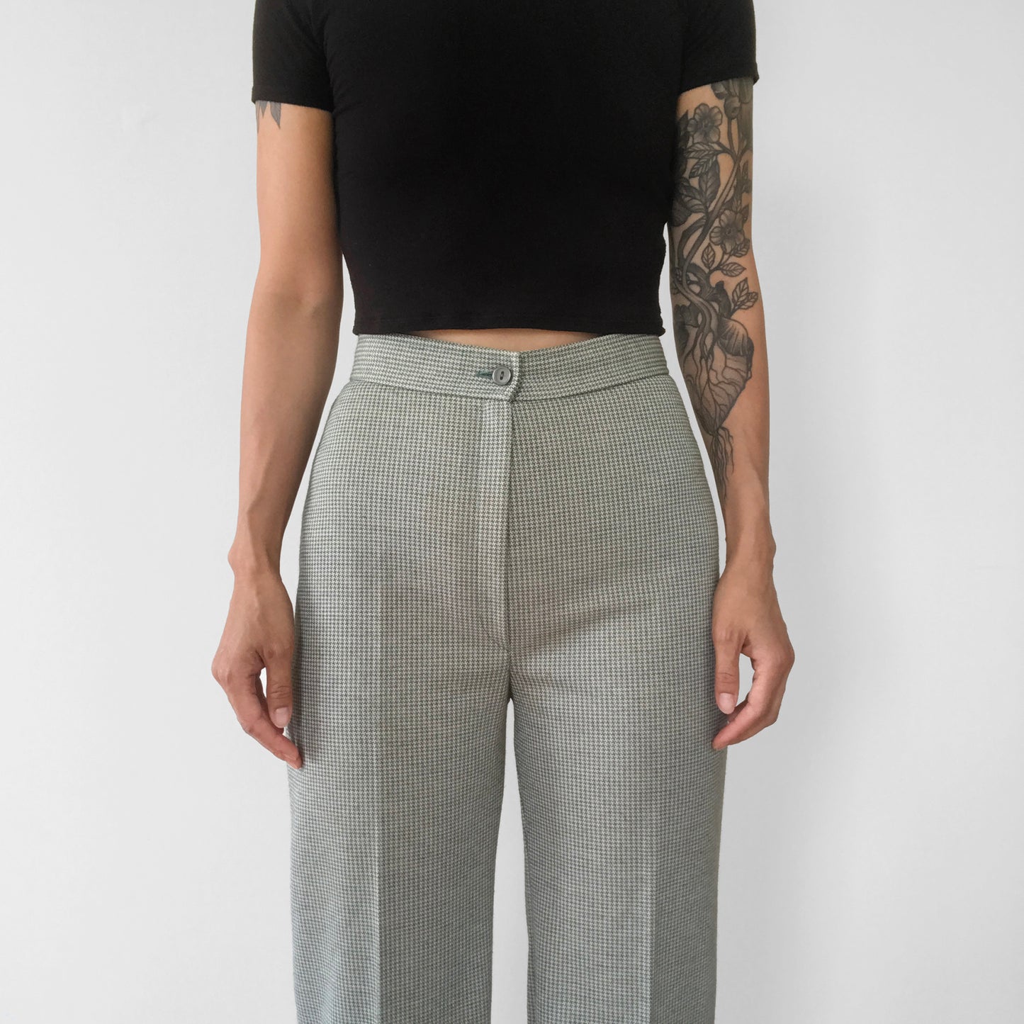 1970s Sage High-Waisted Wool-Blend Houndstooth Pants