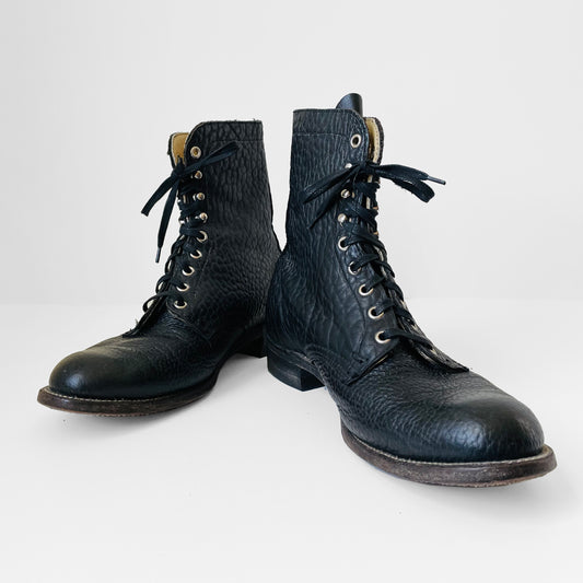 Black Stippled Leather Biltrite Combat Lace-up Boots