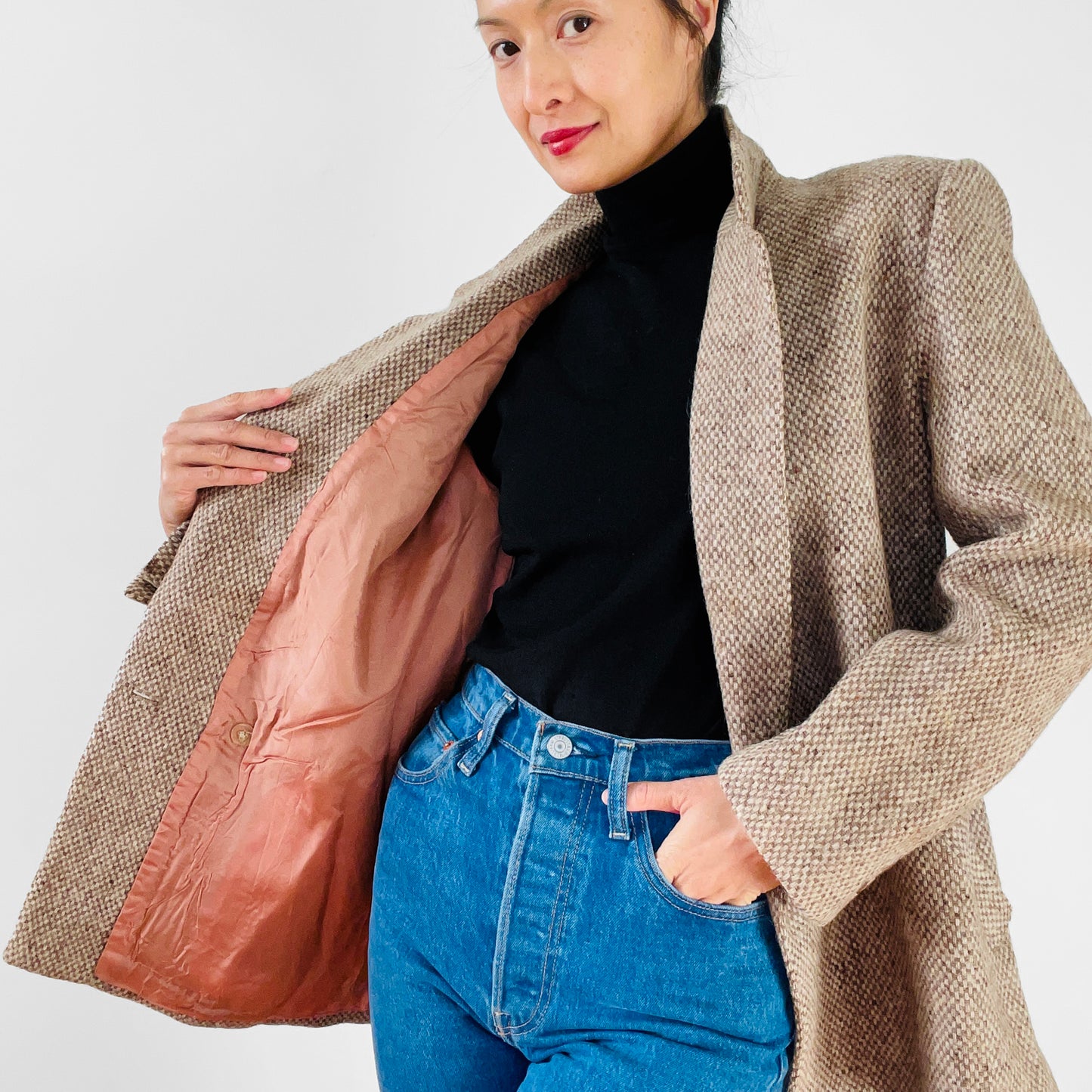 1970s Beige Wool Twill Double-Breasted Blazer Jacket