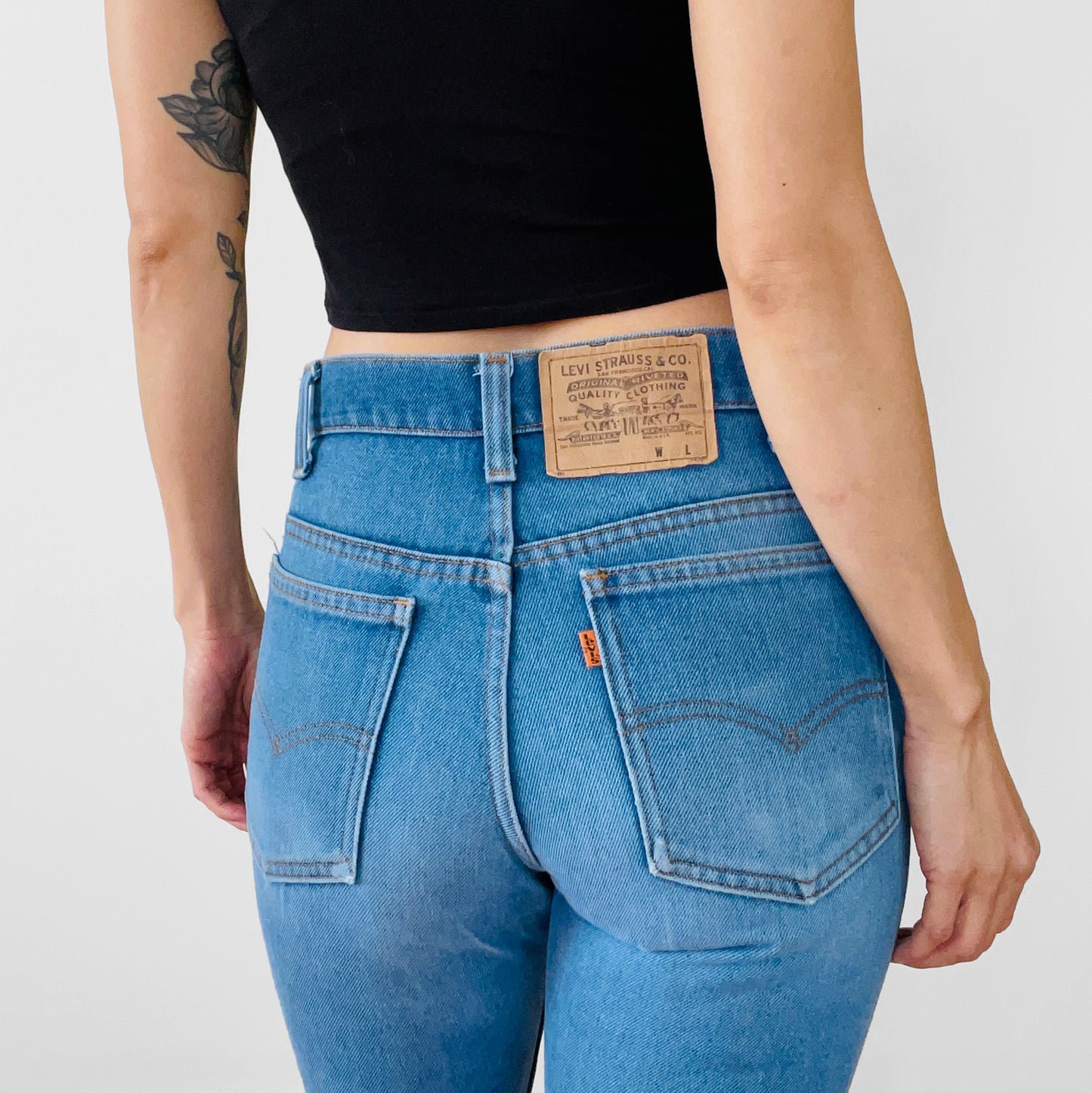 1990s Distressed High-Waisted Orange Tab Levi's Denim Blue Jeans