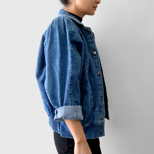 1980s Pleated Shoulder Denim Jean Jacket