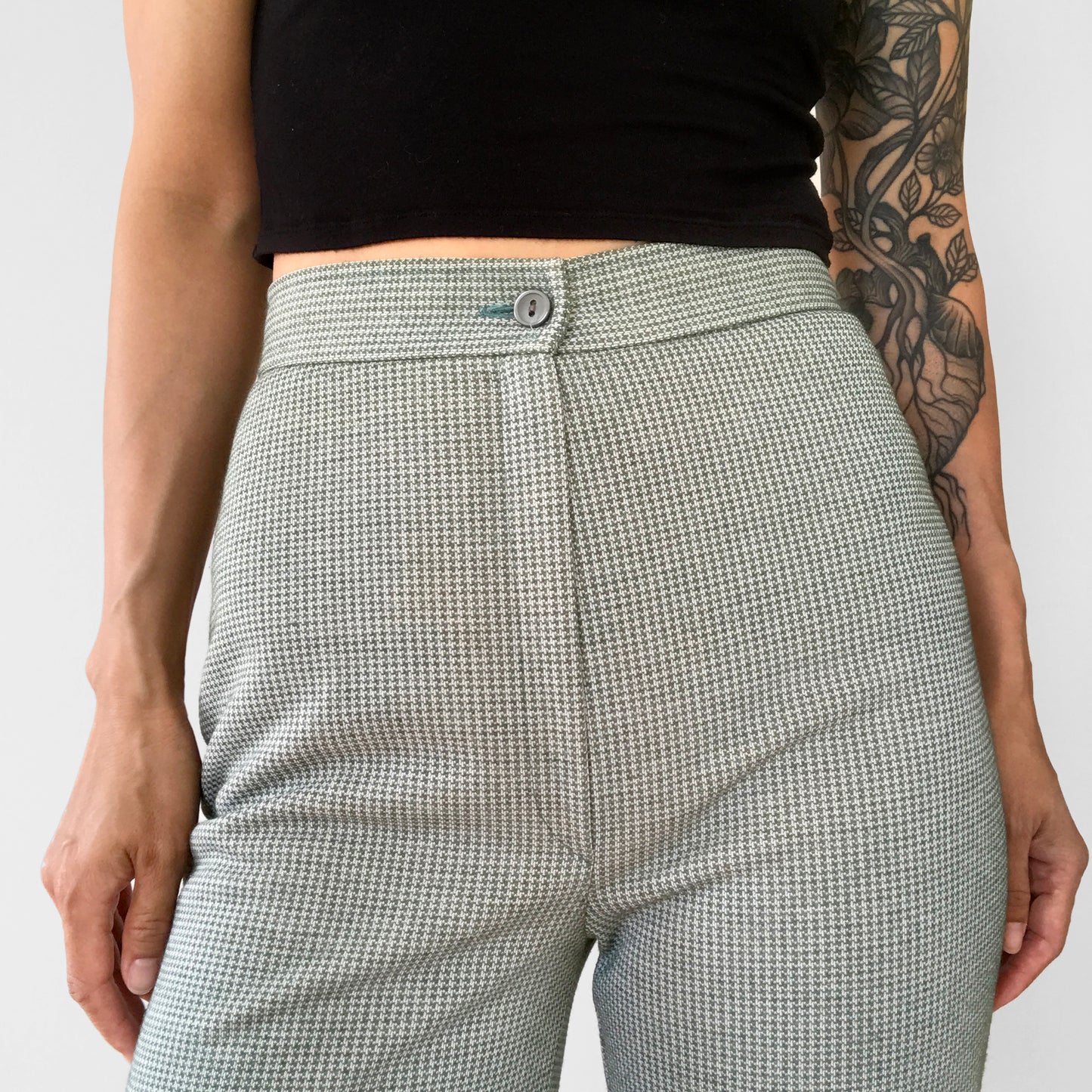 1970s Sage High-Waisted Wool-Blend Houndstooth Pants