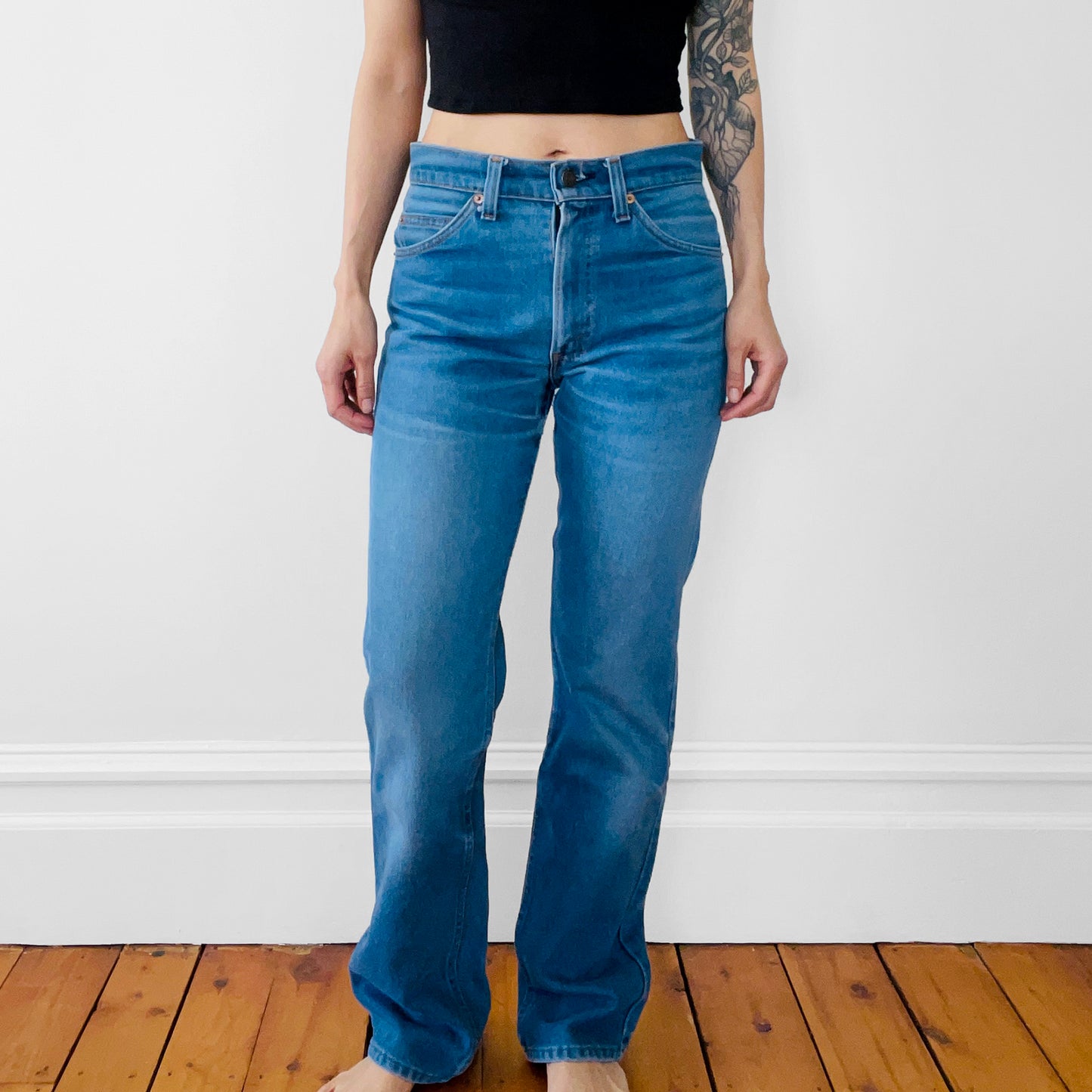 1990s Distressed High-Waisted Orange Tab Levi's Denim Blue Jeans