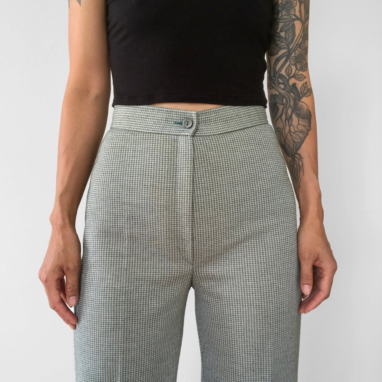 1970s Sage High-Waisted Wool-Blend Houndstooth Pants