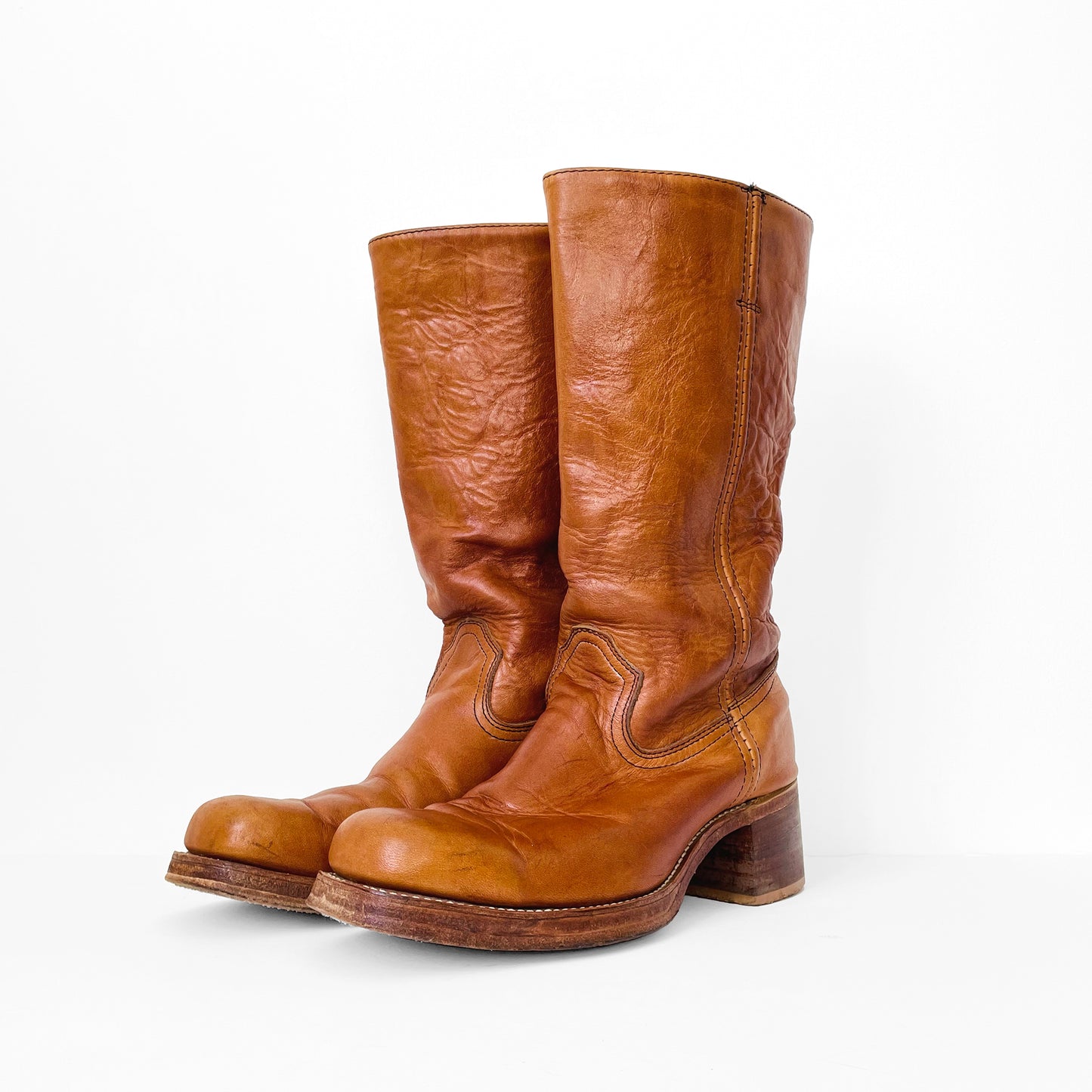 1970s Buttery Soft Leather Heavy-Duty Made in Canada Wood-Heeled Boots