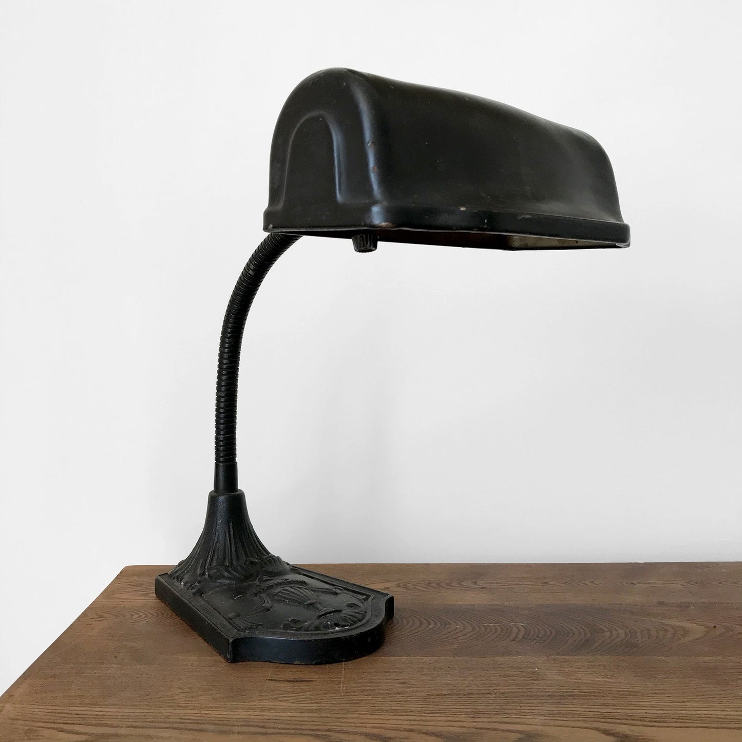 1920s - 1930s Cast-Iron Art Deco Black Gooseneck Lamp