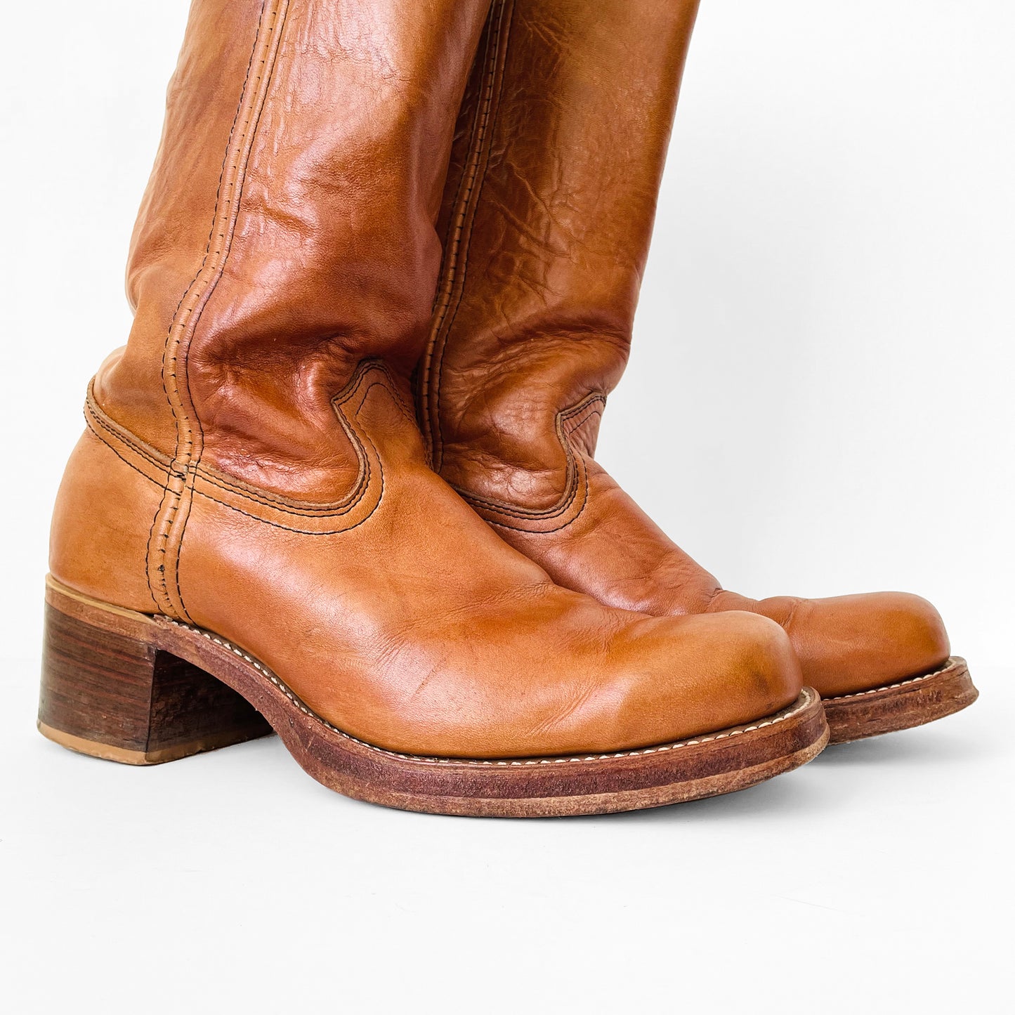 1970s Buttery Soft Leather Heavy-Duty Made in Canada Wood-Heeled Boots