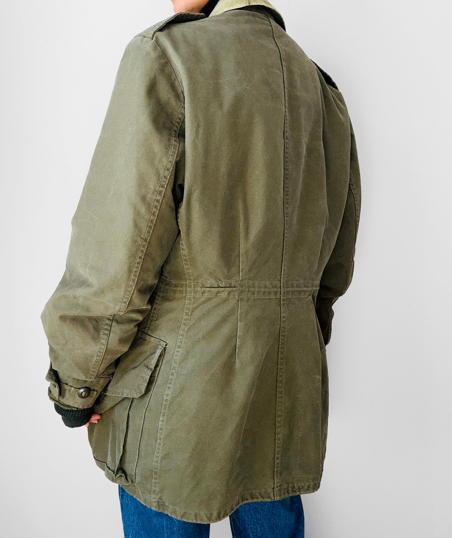 1990s Quilted Lined Corduroy Collar Olive Green Military Army Combat Jacket - Reg. M