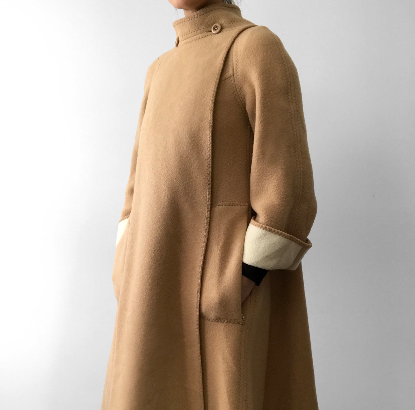 1960s Tan Wool Fleece A-Line Coat