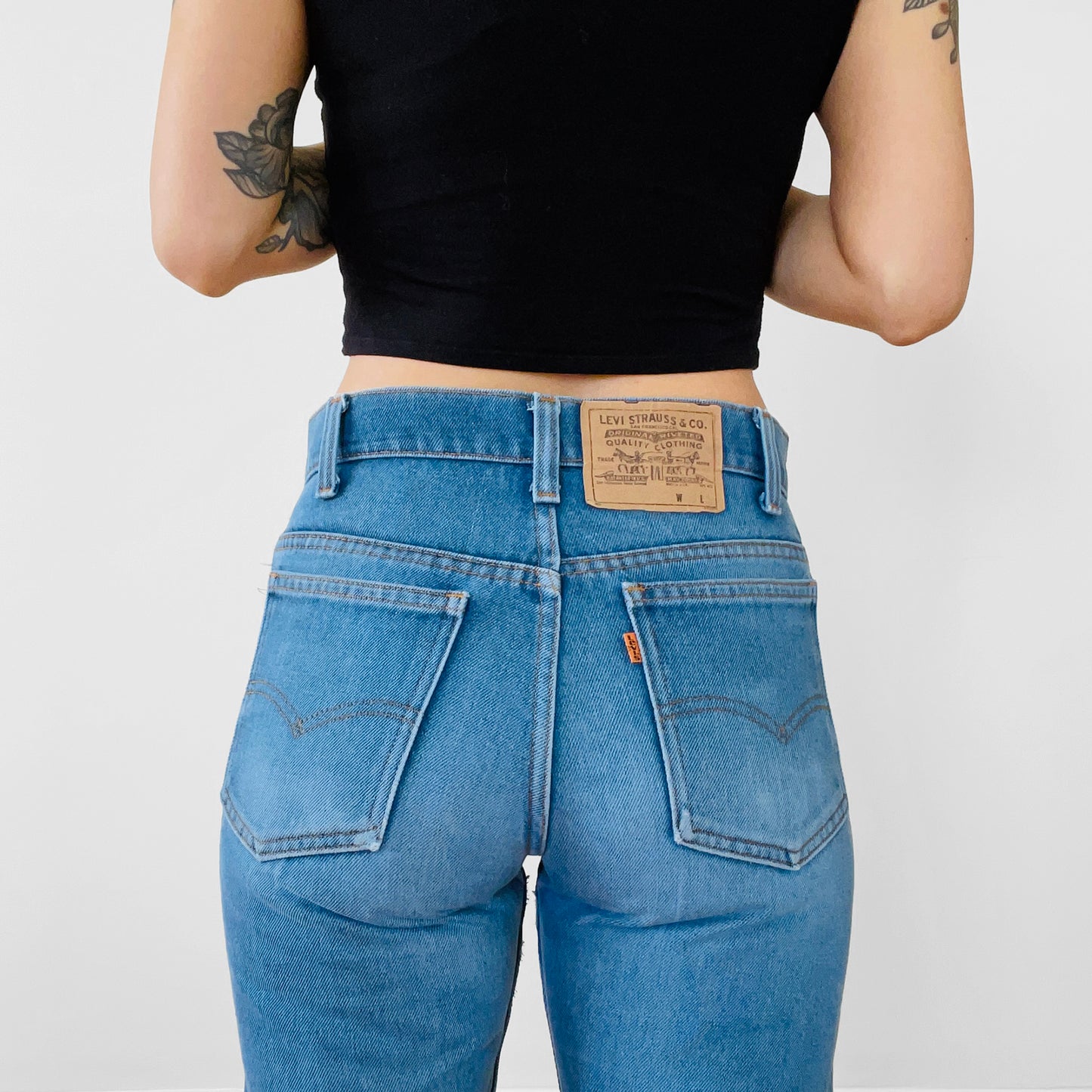 1990s Distressed High-Waisted Orange Tab Levi's Denim Blue Jeans