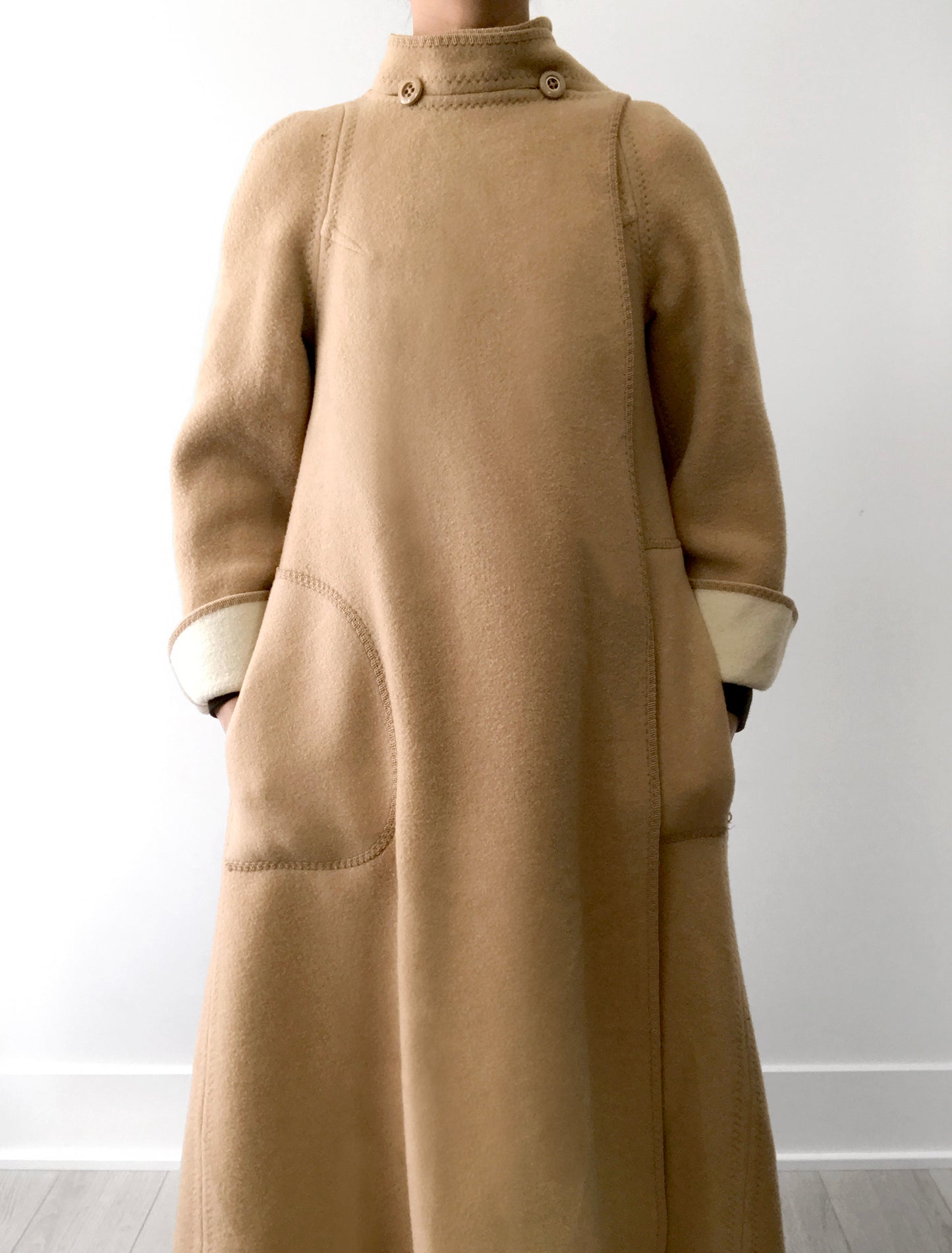 1960s Tan Wool Fleece A-Line Coat