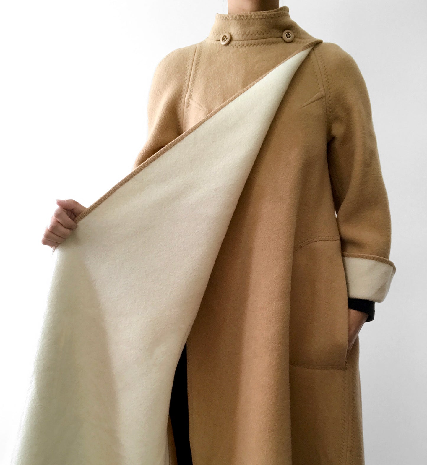 1960s Tan Wool Fleece A-Line Coat