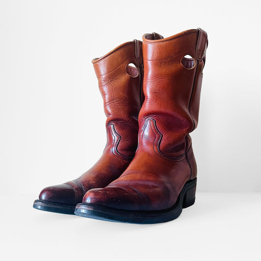 1970s Heavy-Duty Distressed Well Worn Cognac Leather Boots