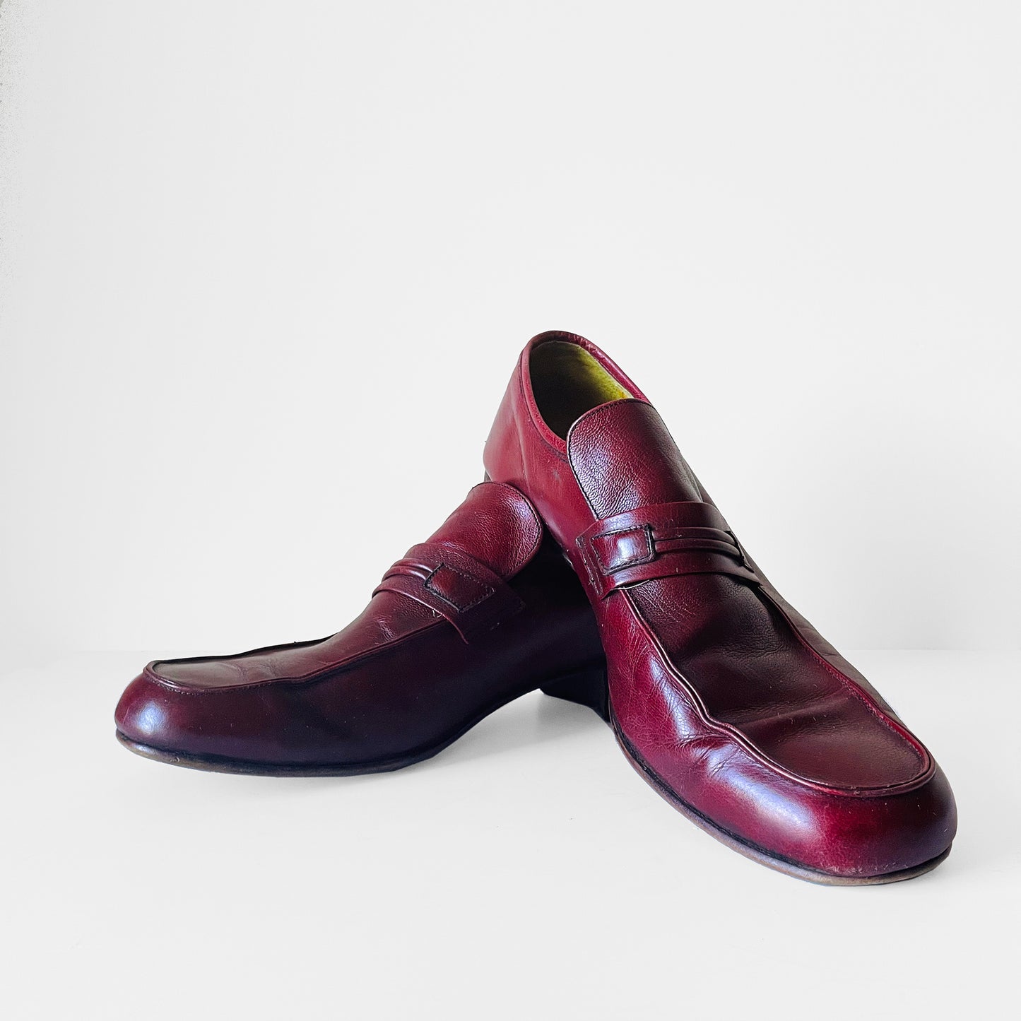 1970s Wine Burgundy Leather Slip-On Loafer Shoes