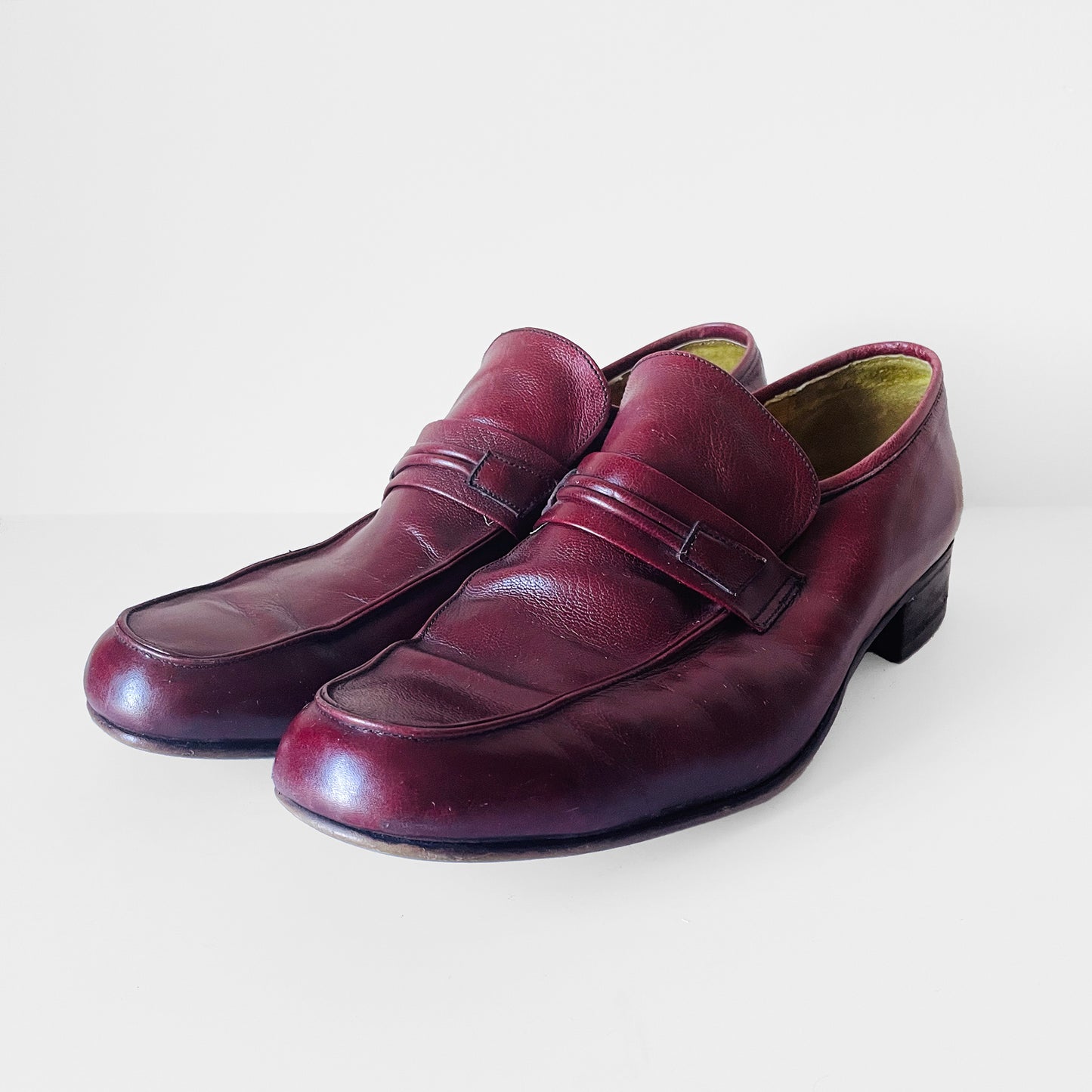 1970s Wine Burgundy Leather Slip-On Loafer Shoes