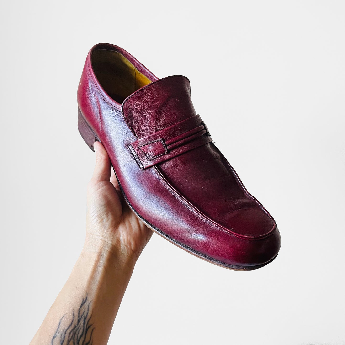 1970s Wine Burgundy Leather Slip-On Loafer Shoes