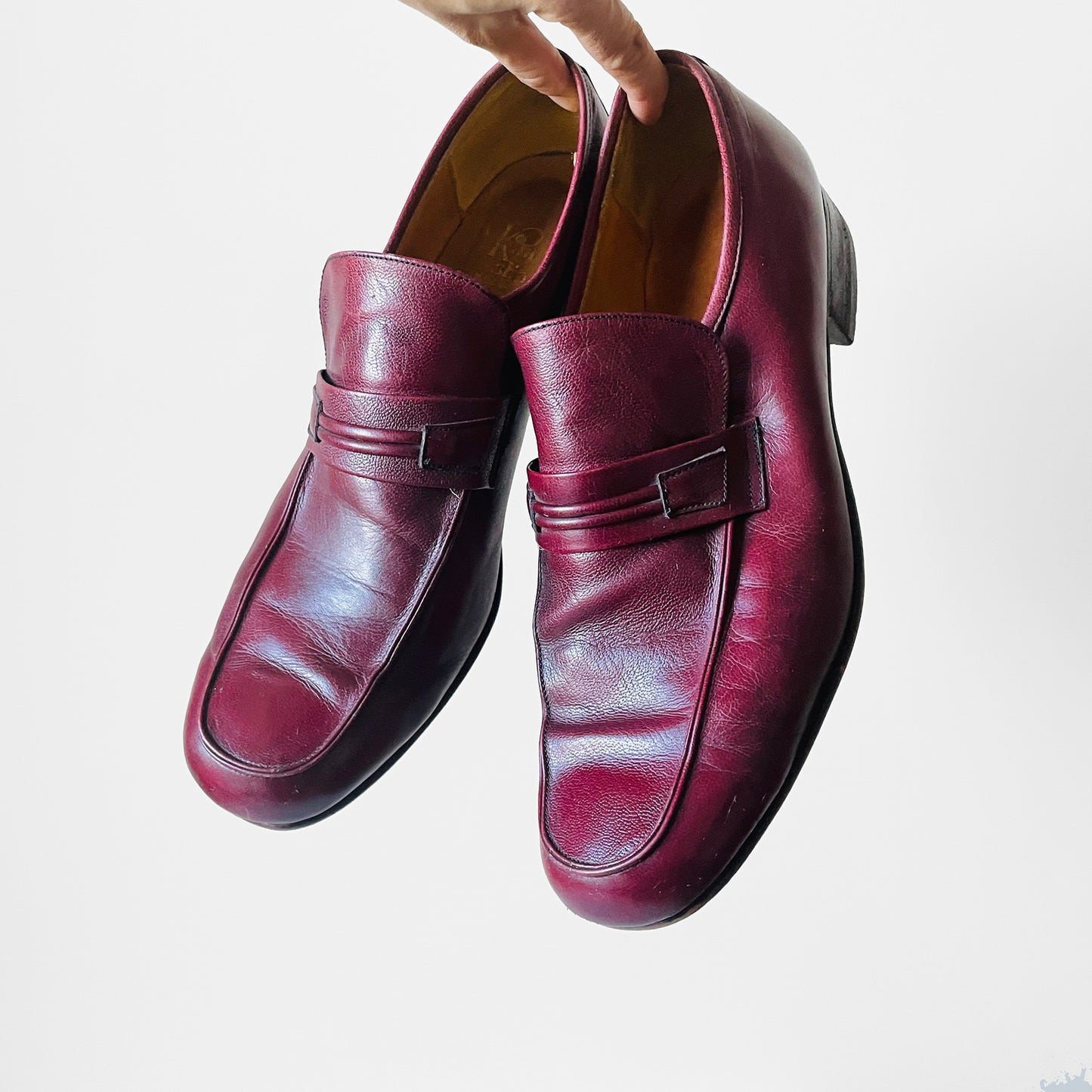 1970s Wine Burgundy Leather Slip-On Loafer Shoes