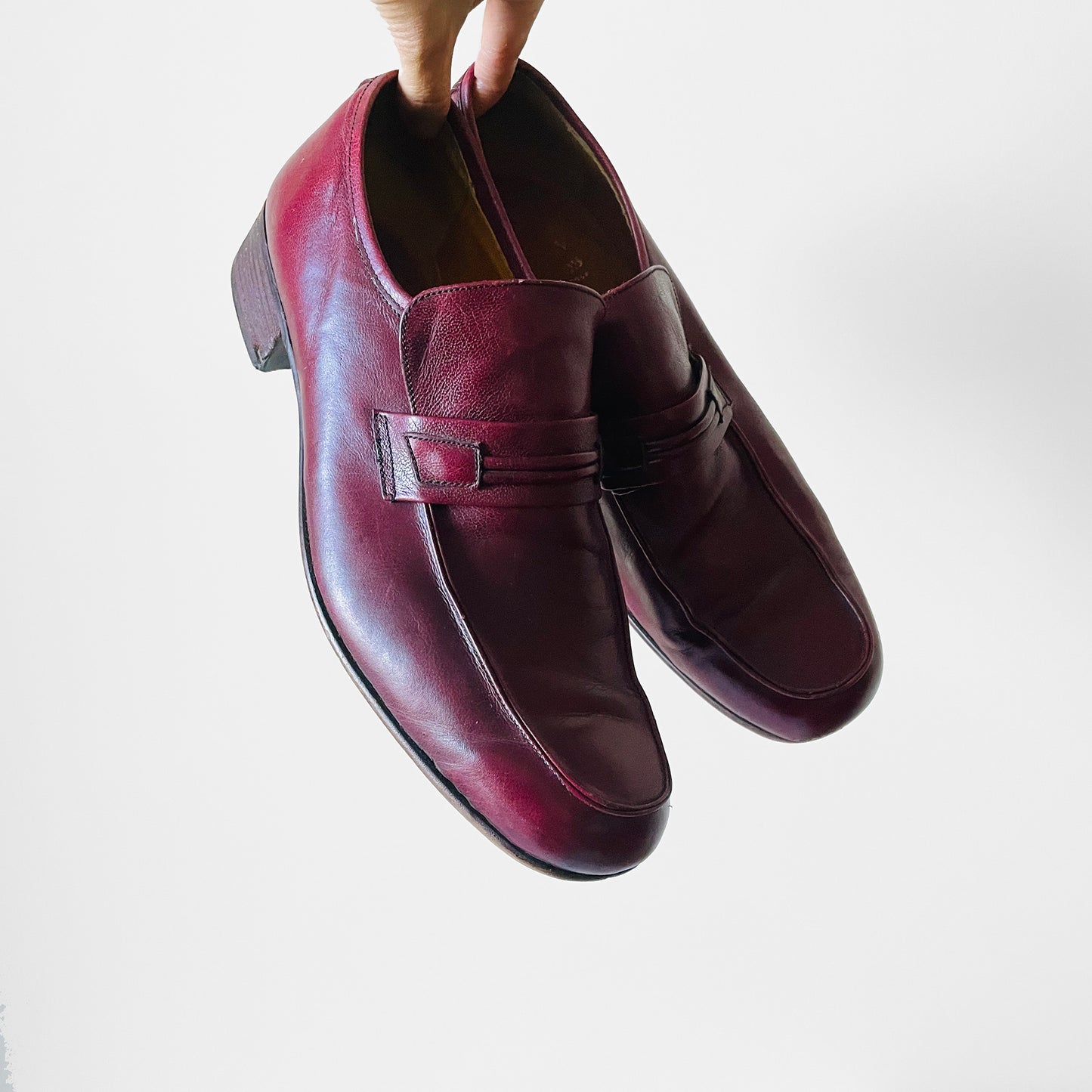 1970s Wine Burgundy Leather Slip-On Loafer Shoes