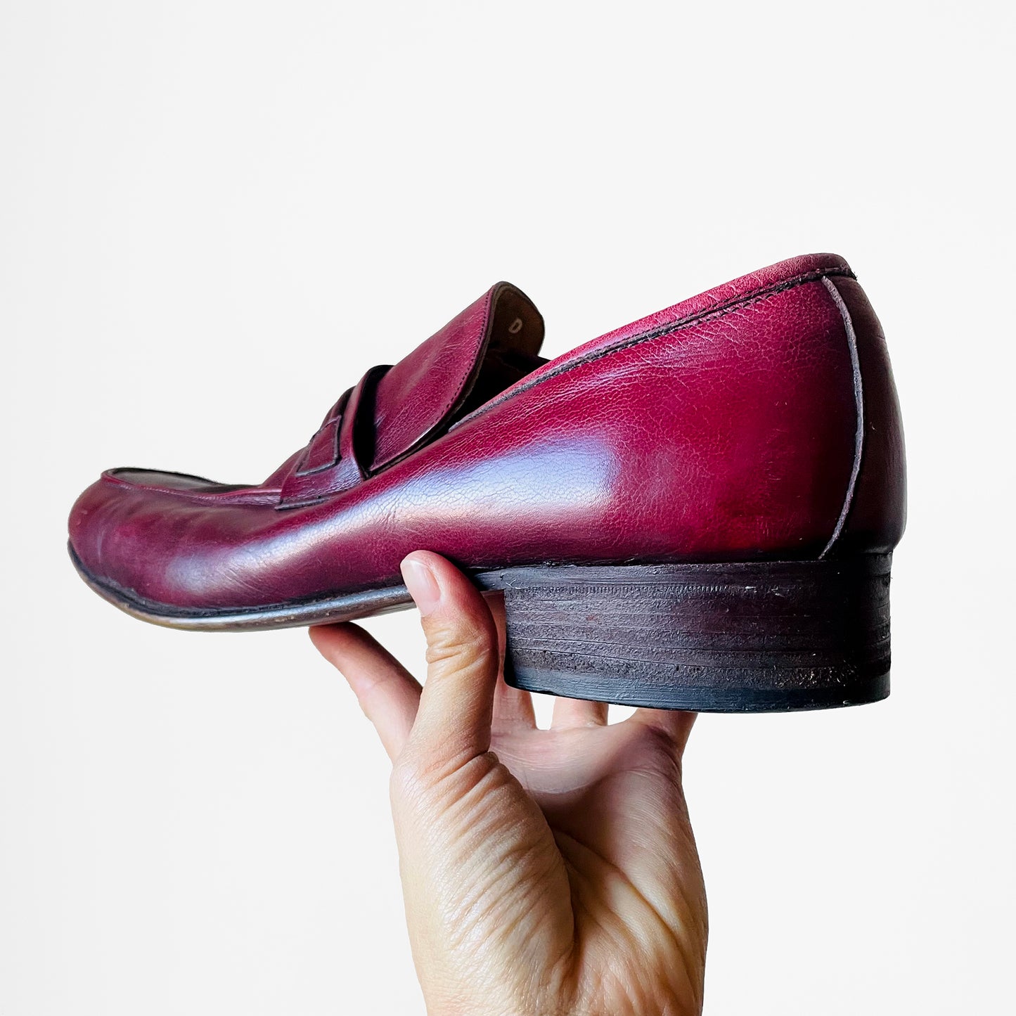 1970s Wine Burgundy Leather Slip-On Loafer Shoes