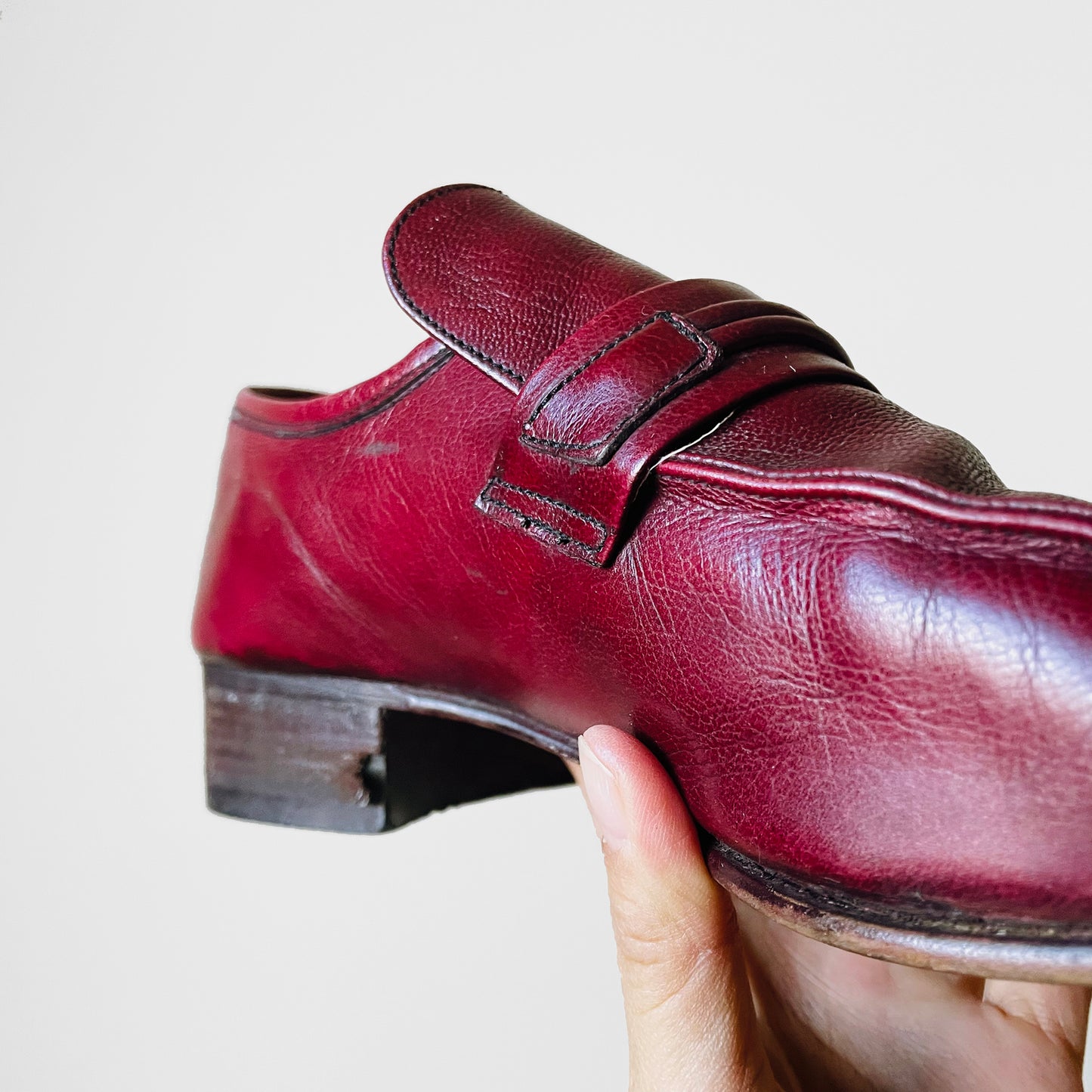 1970s Wine Burgundy Leather Slip-On Loafer Shoes