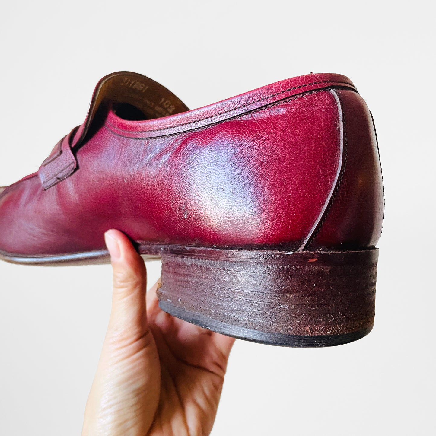 1970s Wine Burgundy Leather Slip-On Loafer Shoes