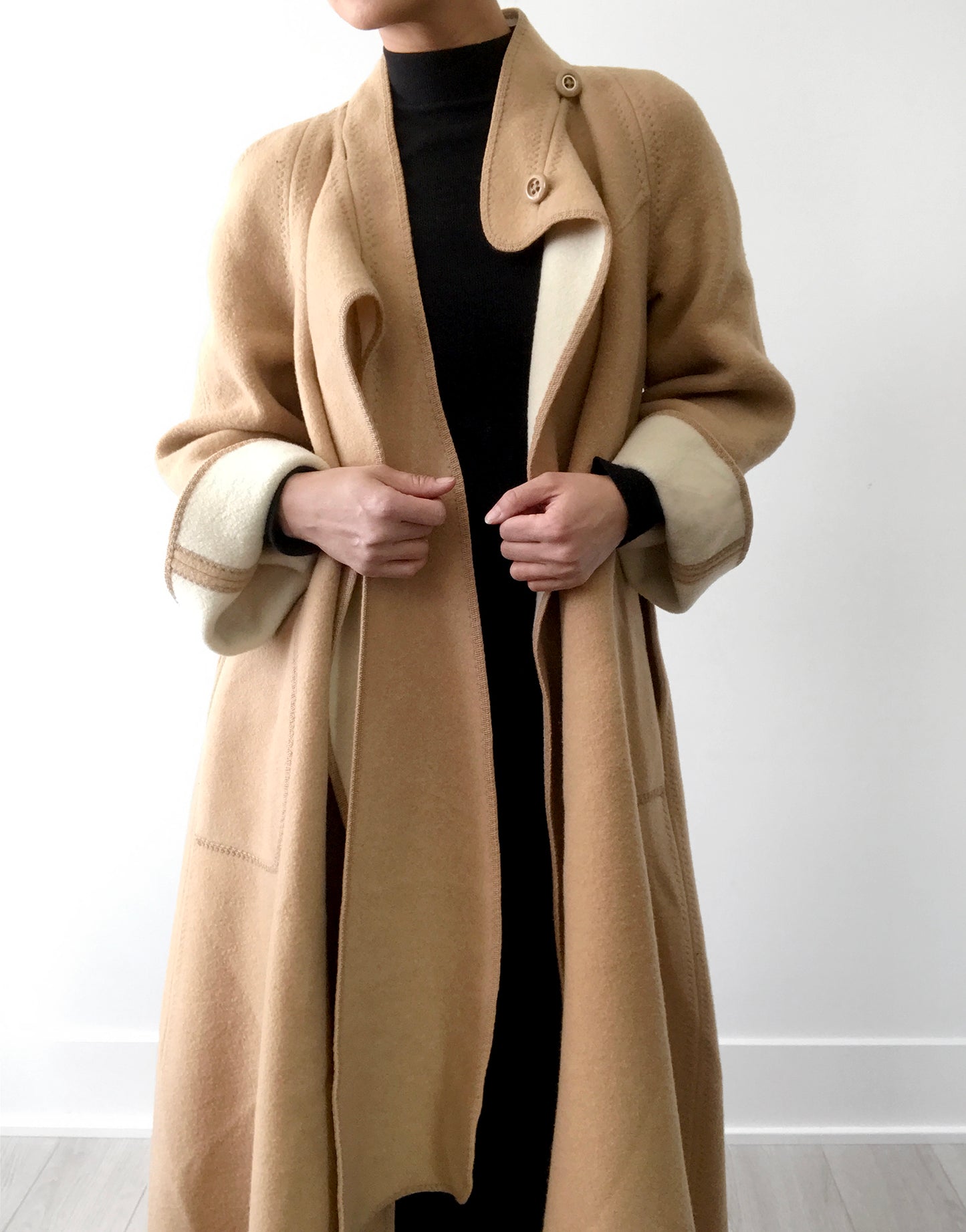 1960s Tan Wool Fleece A-Line Coat