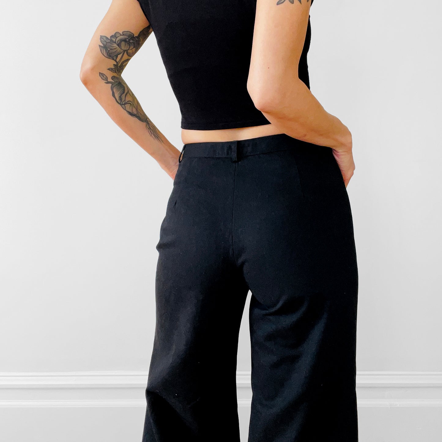 Retro Black 70s Style Wide-Legged High-Waisted Pants