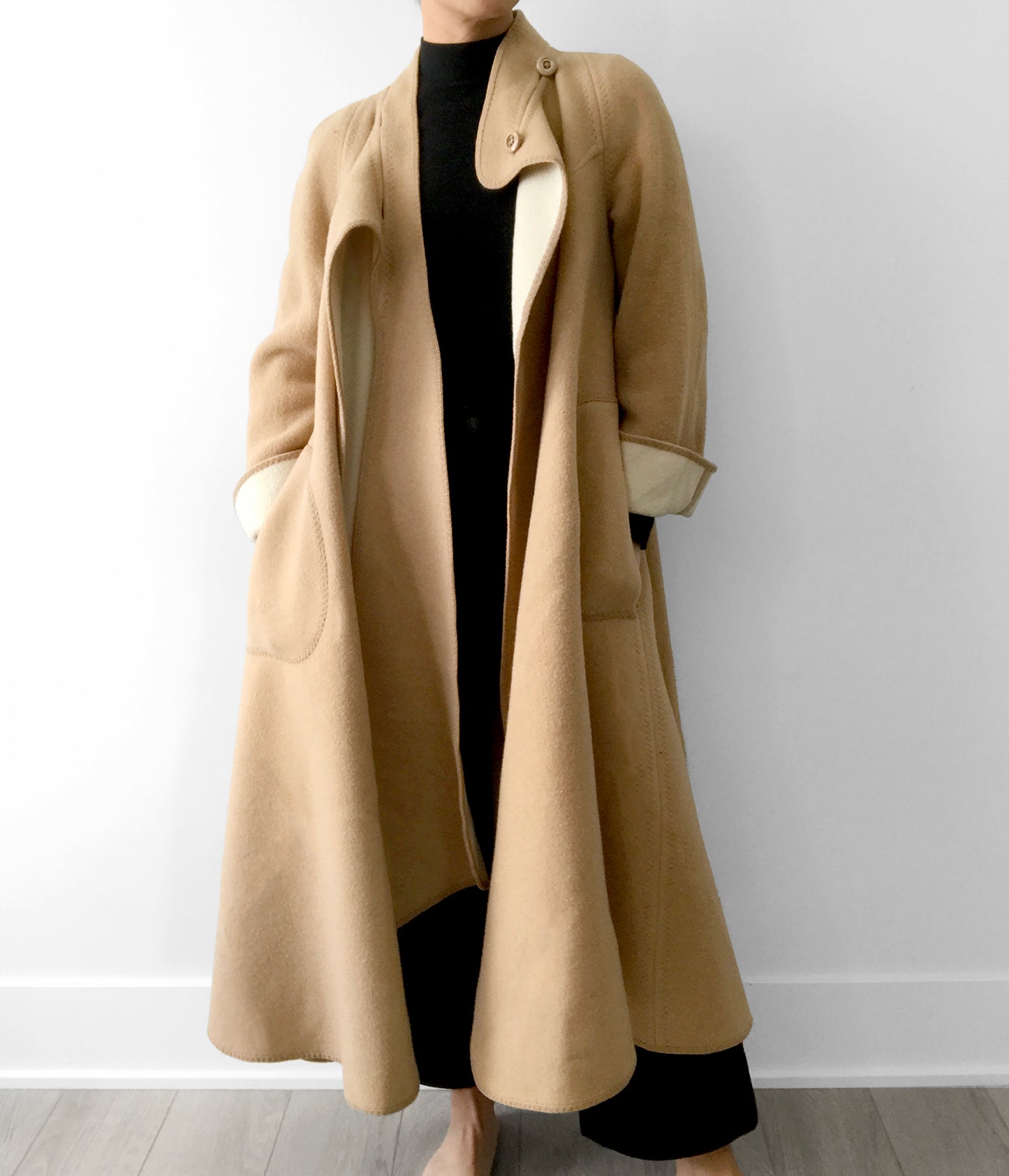 1960s Tan Wool Fleece A-Line Coat