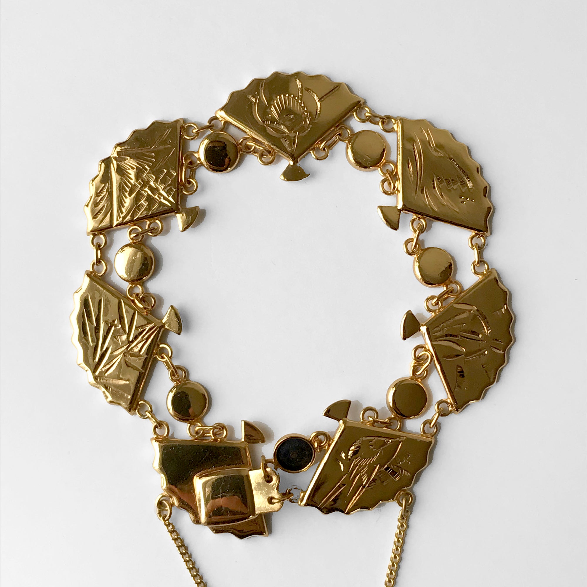 1960s Amita Japan Damascene Fan Link Gold-Filled Bracelet – Box