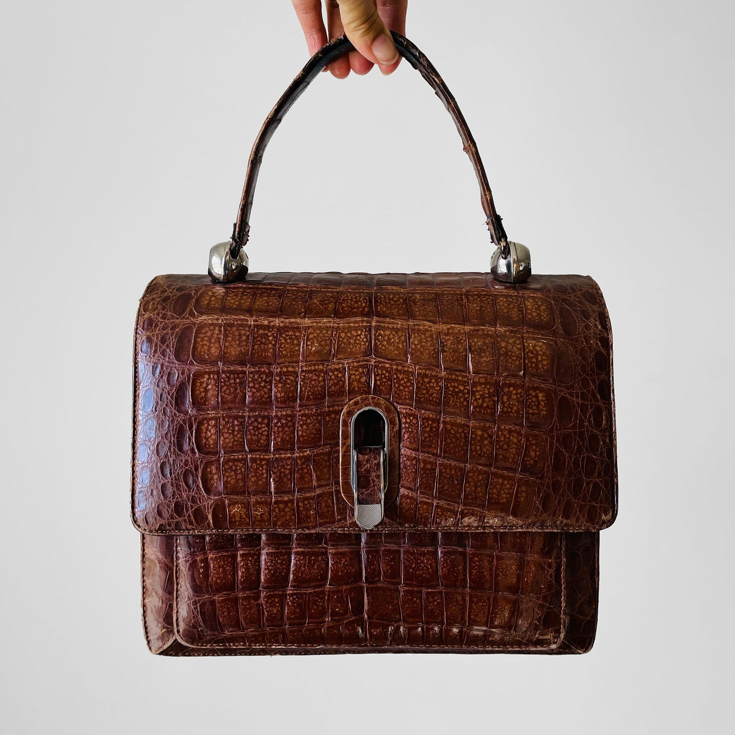 1960s Top Handle Alligator Leather Accordion Handbag