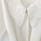 1980s Cream Winged Collared Gold Button Long Sleeve Blouse
