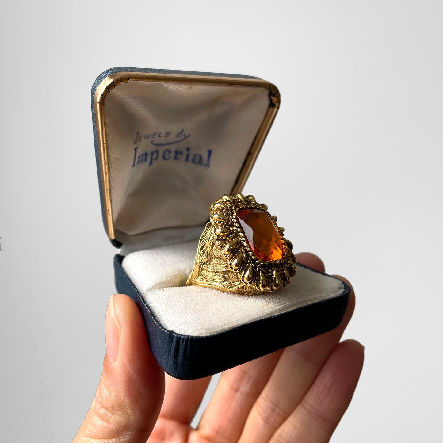 1960s Large Gold-Toned Jeweled Hinged Perfume Ring