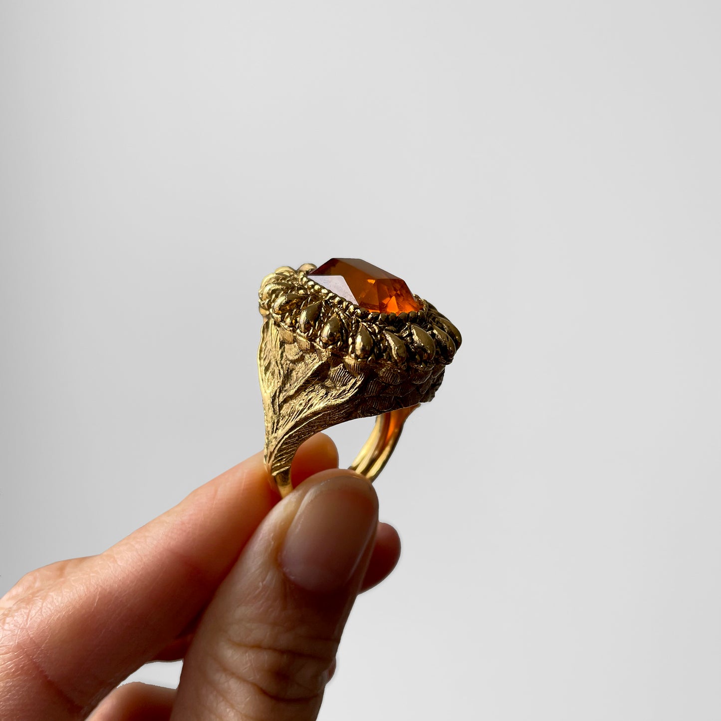 1960s Large Gold-Toned Jeweled Hinged Perfume Ring