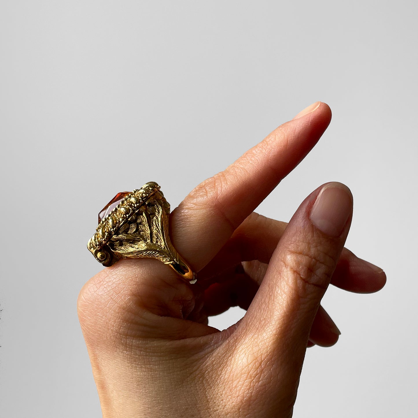 1960s Large Gold-Toned Jeweled Hinged Perfume Ring