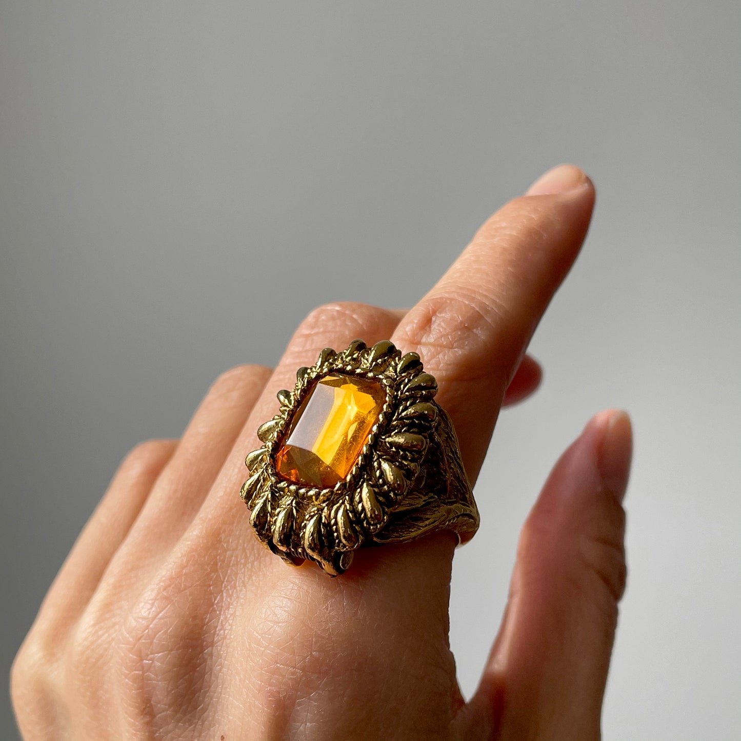 1960s Large Gold-Toned Jeweled Hinged Perfume Ring