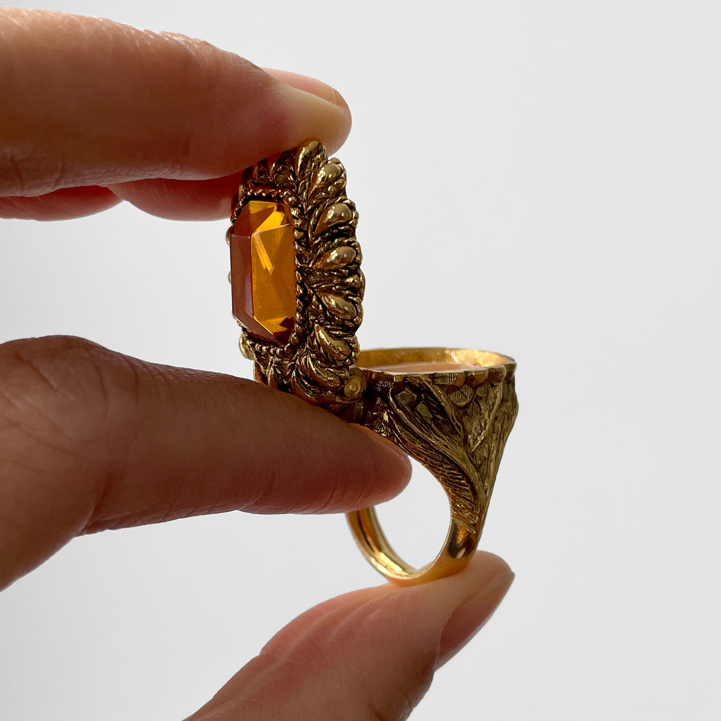 1960s Large Gold-Toned Jeweled Hinged Perfume Ring