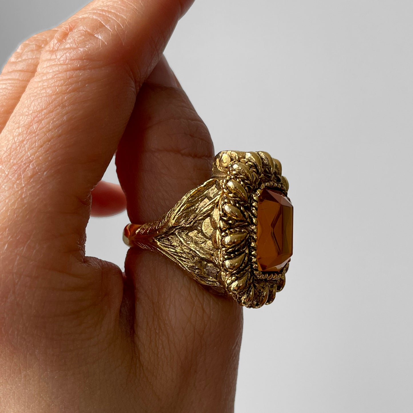 1960s Large Gold-Toned Jeweled Hinged Perfume Ring