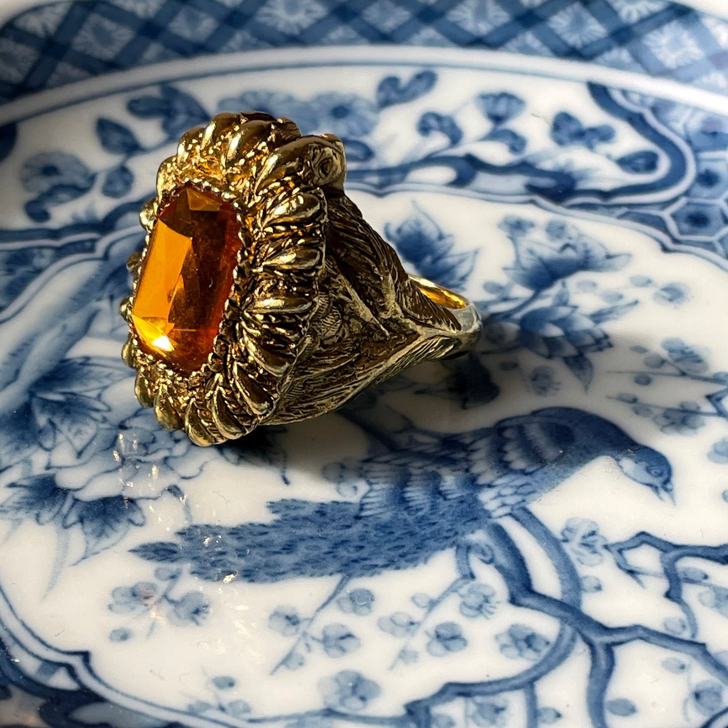 1960s Large Gold-Toned Jeweled Hinged Perfume Ring