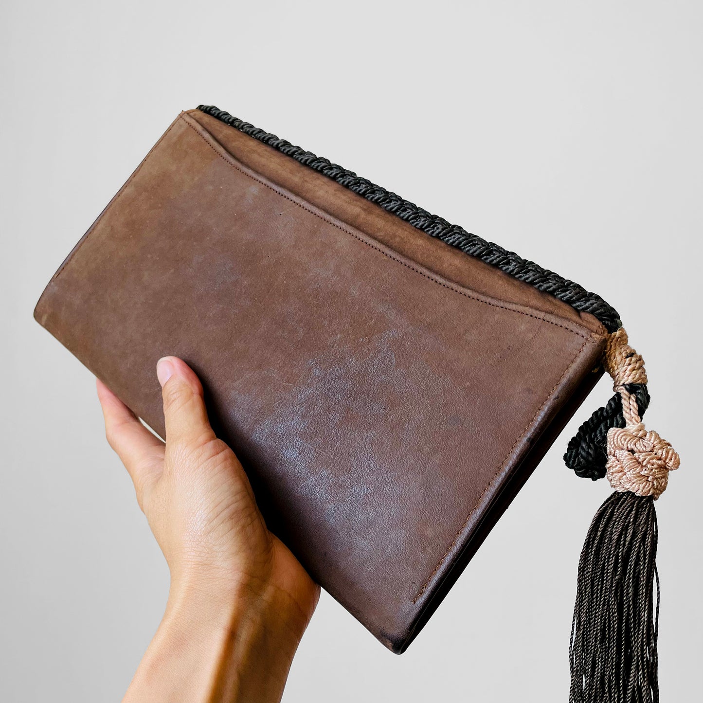 1930s Braided Leather Clutch w/ Mirror + Coin Purse