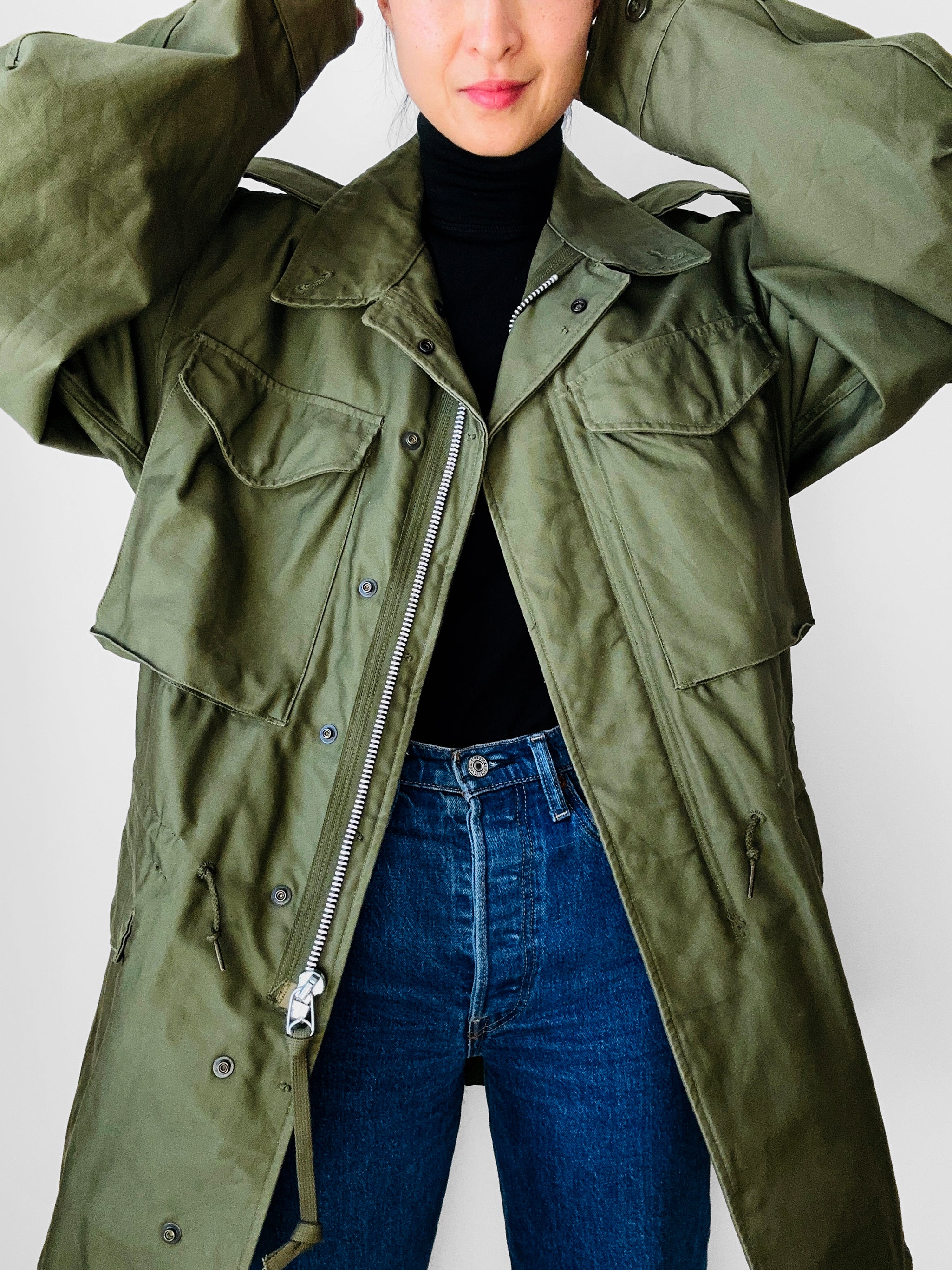 1950s Made in Canada Army Green Military Lined Zip Front Snap