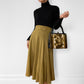 1980s Moss Yellow High-Waisted Fit and Flare Midi-Length Skirt
