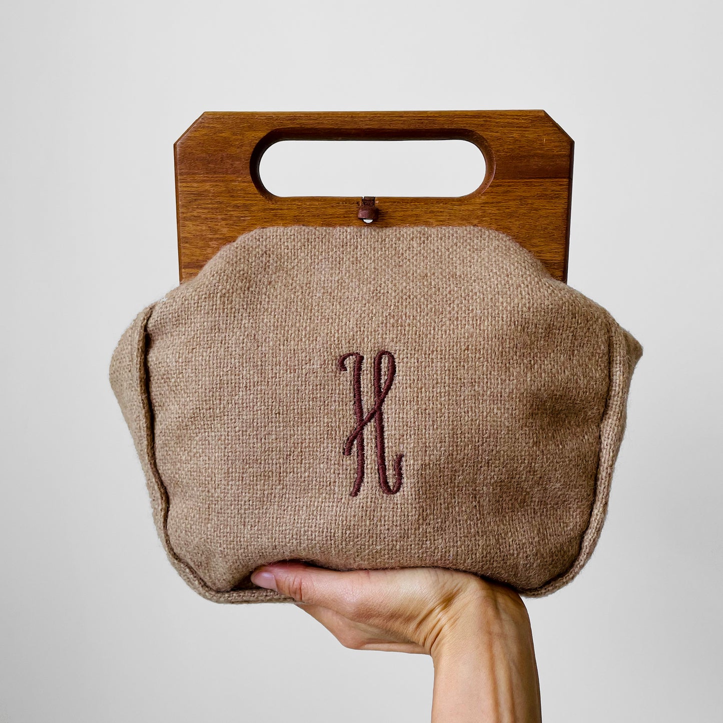 1960s Monogrammed Wood-Handle Handbag