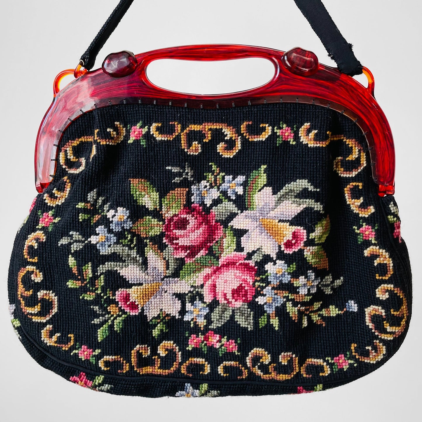 1930s-1940s Floral Needlepoint Bag