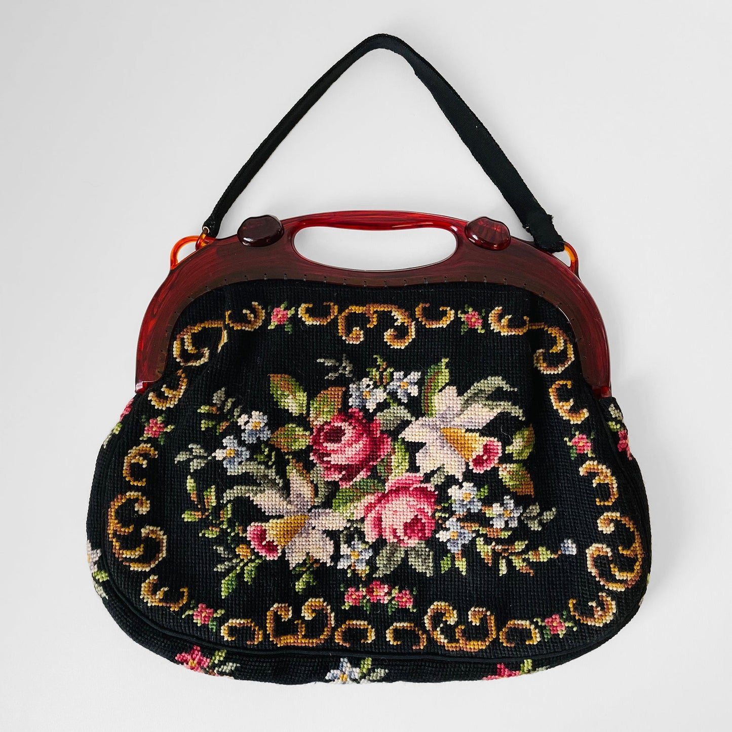 1930s-1940s Floral Needlepoint Bag